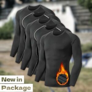 5-Pack Men’s Thermal Compression Shirts – Fleece Lined Base Layer – Size M